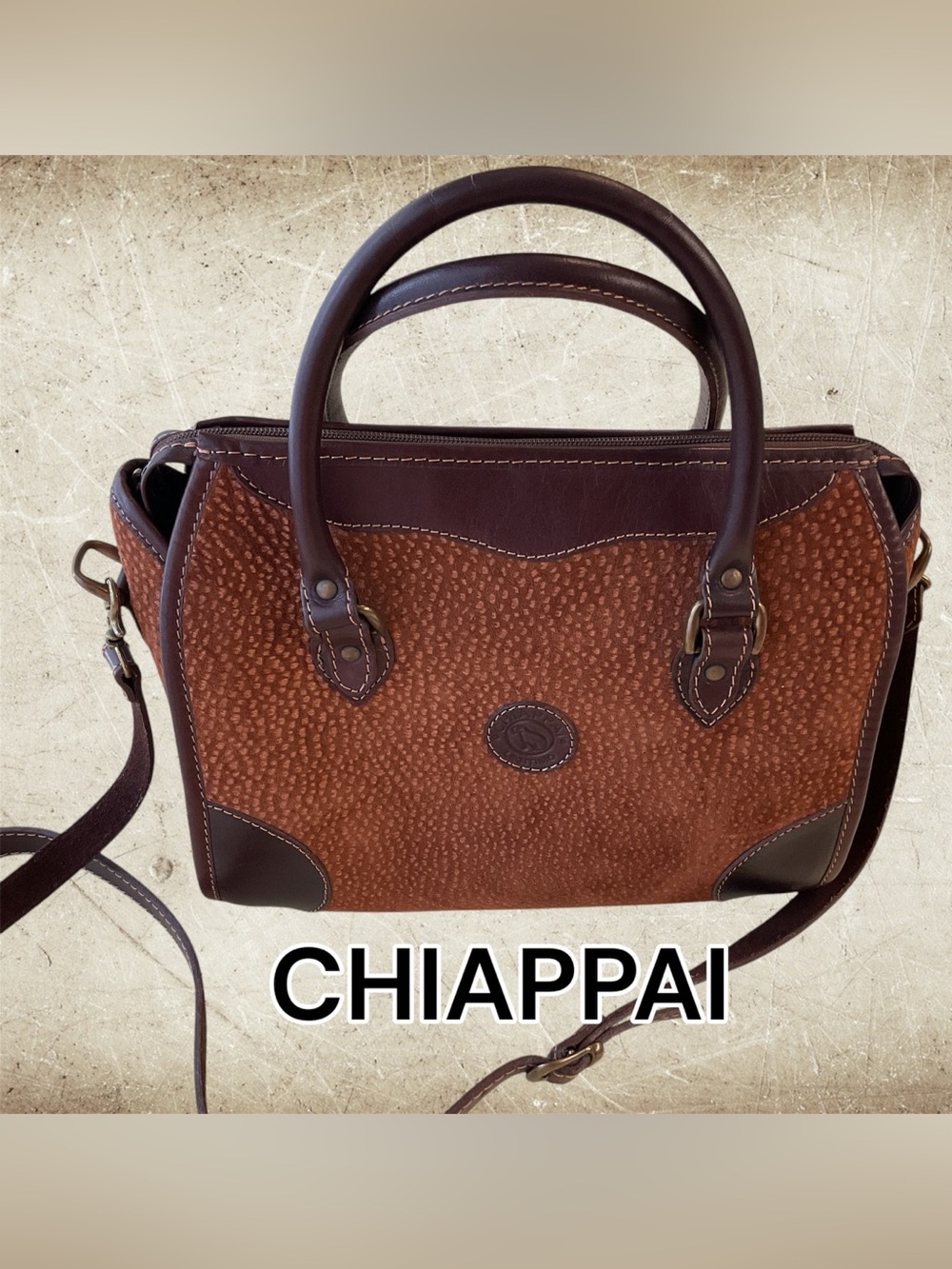CHIAPPAI brown suede & leather shoulder bag